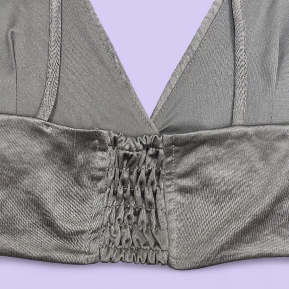 ZARA Grey Velvety V-Neck Bralette Top – Size M - Picture 6 of 8